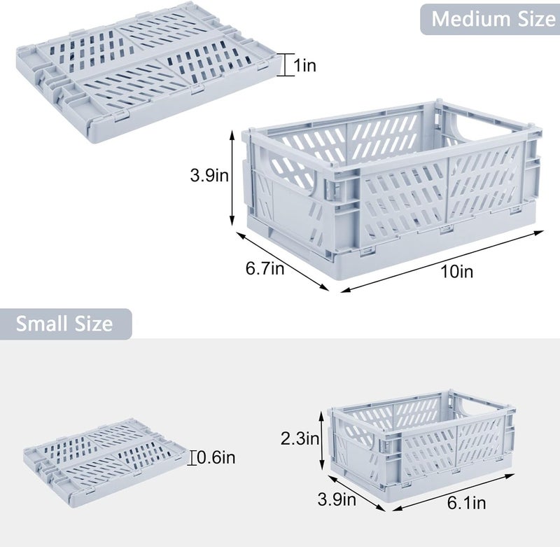 Weraher Plastic Storage Baskets for Desk Organizing, Office Drawer Organizer, 2 Medium+2 Small Durable Folding Storage Crate for Home Kitchen Classroom Office Bedroom and Bathroom Storage (Blue) - Image 2